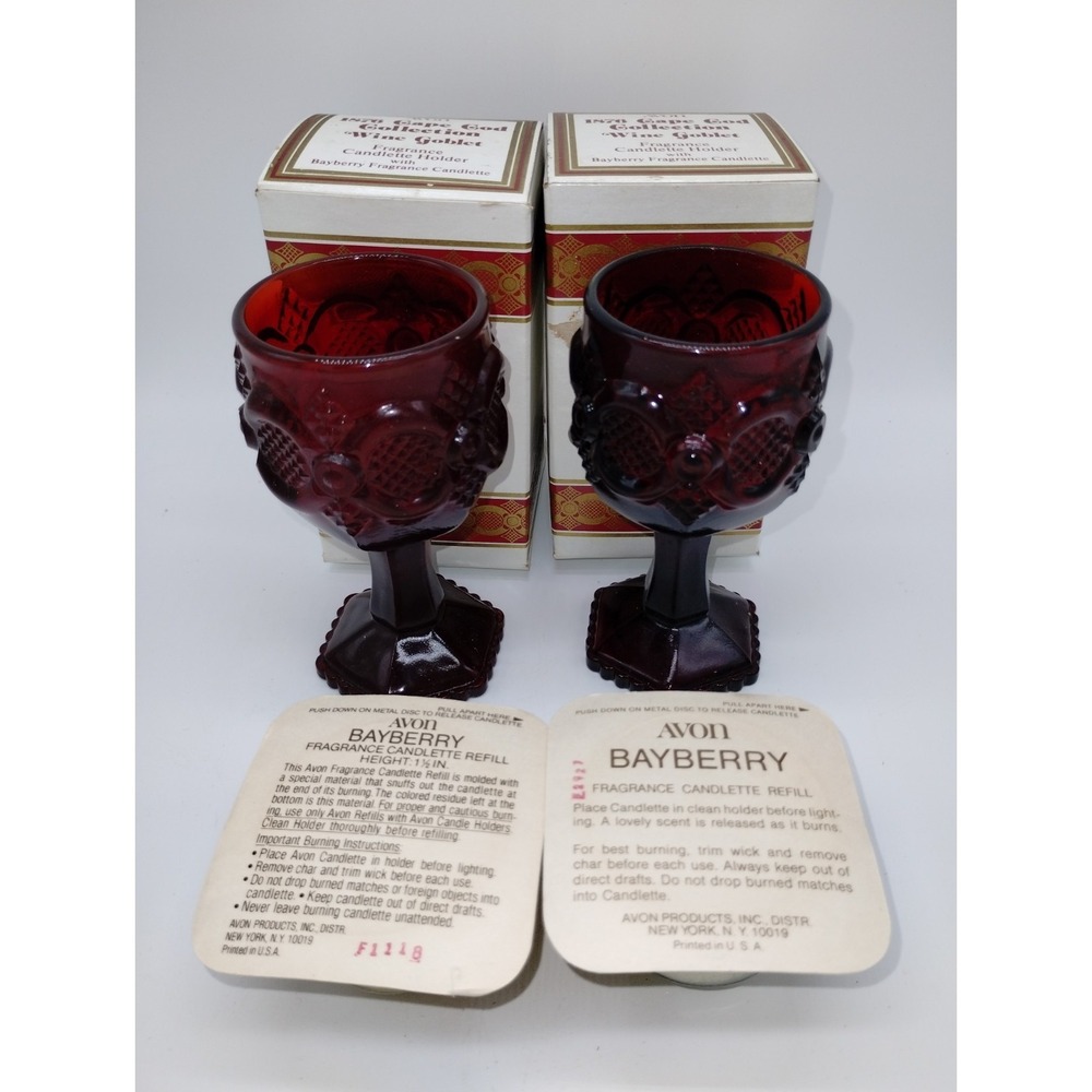 Lot Of 2 Vtg Avon Cape Cod Ruby Wine Goblets Bayberry Candles Gothic Sandwich